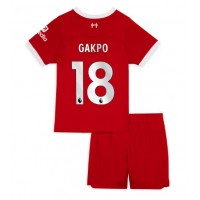Otroški Nogometni dresi Liverpool Cody Gakpo #18 Domači 2023-24 Kratek Rokav (+ Kratke hlače)